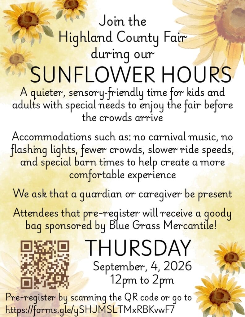 Sunflower Hours event leaflet, information is below the image.
